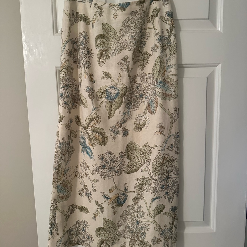 Talbots Cream and Green Floral Maxi Skirt
